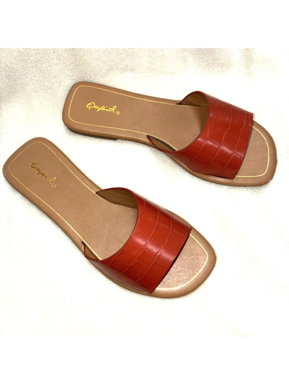 NIB Qupid Castel Ginger Croc Open Toe Slides Sandals Flats Shoes Vegan 5.5 #i